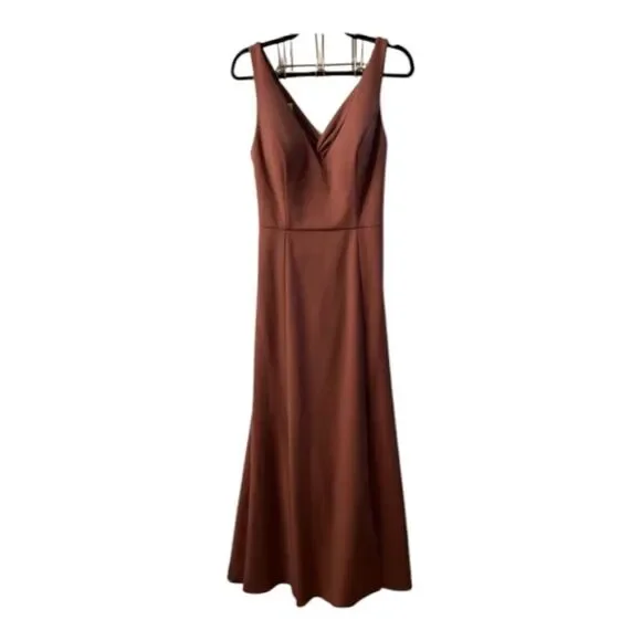 Jenny Woo Rust Brown Sleeveless V-Neck Maxi Dress Size 12 - Picture 2 of 14